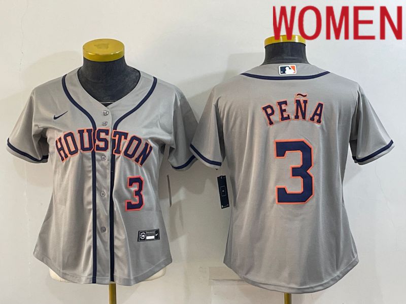 Women Houston Astros #3 Pena Grey Game Nike 2022 MLB Jerseys->youth mlb jersey->Youth Jersey